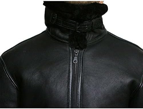 Men's RAF B3 Aviator Sheepskin Leather Jacket with Fur Collar & Adjustable Waist Belt – Mens Bomber Jacket