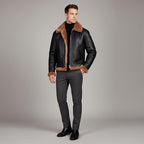 Men's RAF B3 Aviator Sheepskin Leather Jacket with Fur Collar & Adjustable Waist Belt – Mens Bomber Jacket
