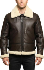 Men's RAF B3 Aviator Sheepskin Leather Jacket with Fur Collar & Adjustable Waist Belt – Mens Bomber Jacket