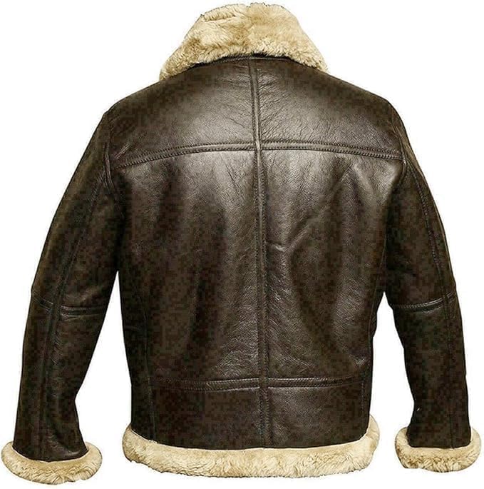 Men's RAF B3 Aviator Sheepskin Leather Jacket with Fur Collar & Adjustable Waist Belt – Mens Bomber Jacket