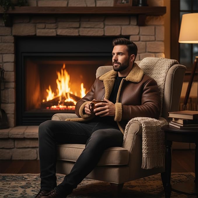 Men's RAF B3 Aviator Sheepskin Leather Jacket with Fur Collar & Adjustable Waist Belt – Mens Bomber Jacket