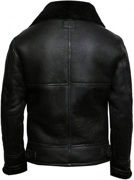 Men's RAF B3 Aviator Sheepskin Leather Jacket with Fur Collar & Adjustable Waist Belt – Mens Bomber Jacket