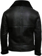 Men's RAF B3 Aviator Sheepskin Leather Jacket with Fur Collar & Adjustable Waist Belt – Mens Bomber Jacket