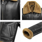 Men's RAF B3 Aviator Sheepskin Leather Jacket with Fur Collar & Adjustable Waist Belt – Mens Bomber Jacket