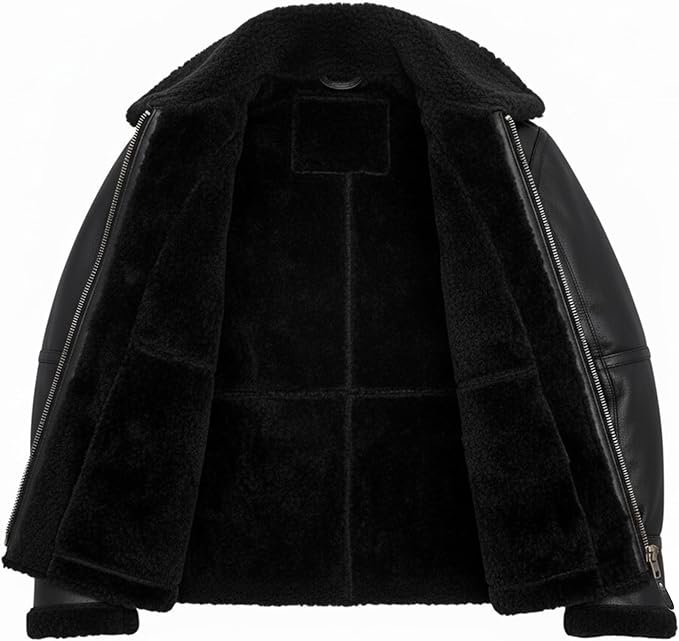 Men's RAF B3 Aviator Sheepskin Leather Jacket with Fur Collar & Adjustable Waist Belt – Mens Bomber Jacket
