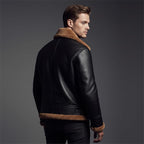 Men's RAF B3 Aviator Sheepskin Leather Jacket with Fur Collar & Adjustable Waist Belt – Mens Bomber Jacket