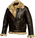 Men's RAF B3 Aviator Sheepskin Leather Jacket with Fur Collar & Adjustable Waist Belt – Mens Bomber Jacket