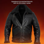 Men's RAF B3 Aviator Sheepskin Leather Jacket with Fur Collar & Adjustable Waist Belt – Mens Bomber Jacket
