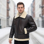 Men's RAF B3 Aviator Sheepskin Leather Jacket with Fur Collar & Adjustable Waist Belt – Mens Bomber Jacket