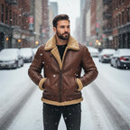 Men's RAF B3 Aviator Sheepskin Leather Jacket with Fur Collar & Adjustable Waist Belt – Mens Bomber Jacket