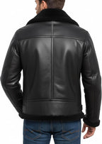 Men's RAF B3 Aviator Sheepskin Leather Jacket with Fur Collar & Adjustable Waist Belt – Mens Bomber Jacket