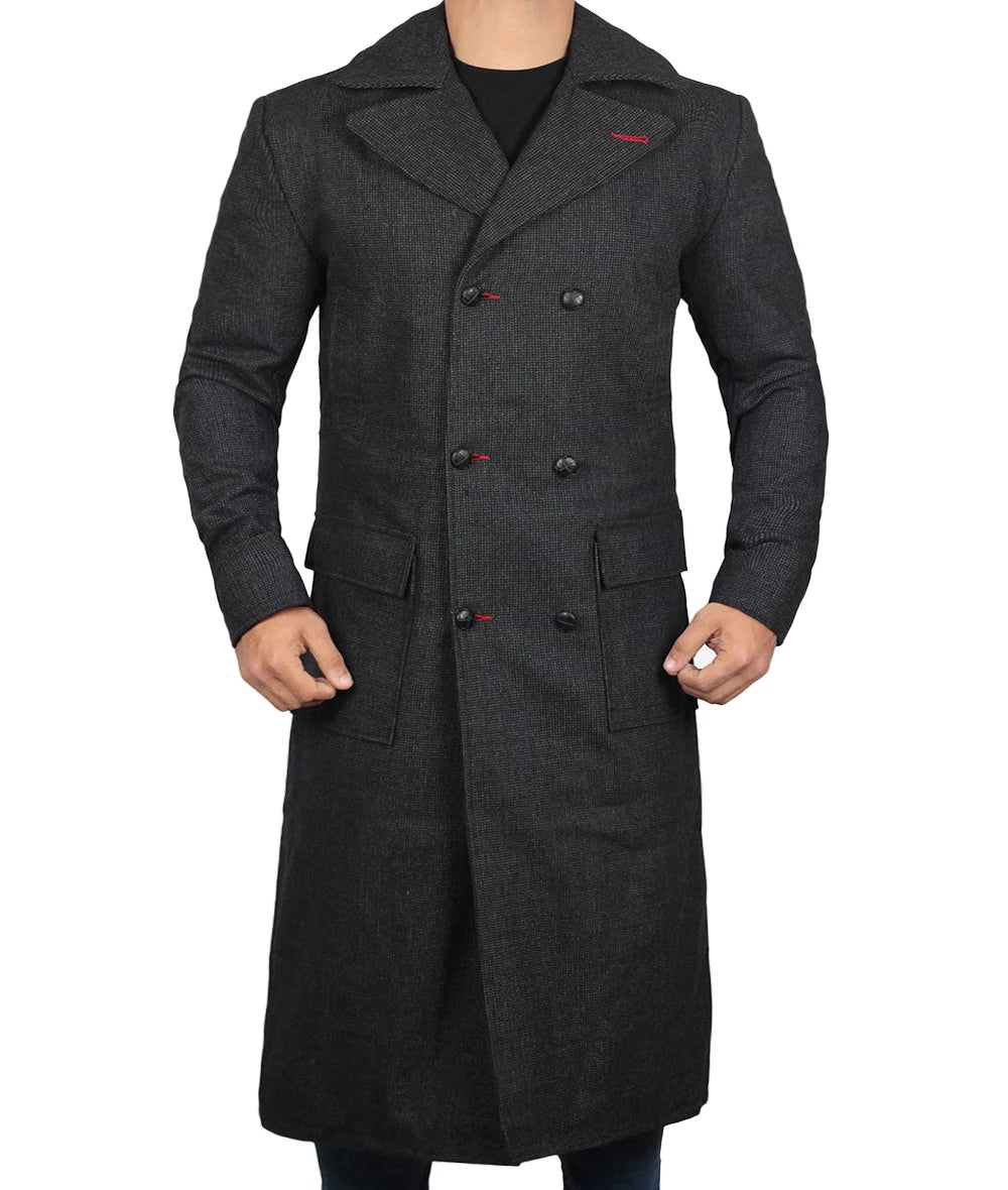 Classic Detective Grey Wool Trench Coat
