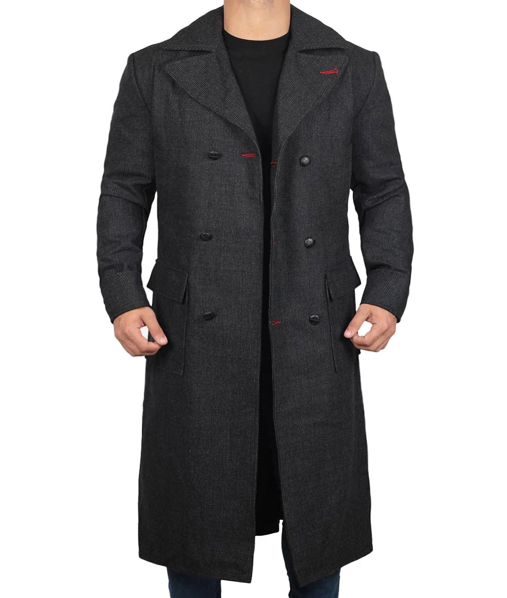 Classic Detective Grey Wool Trench Coat