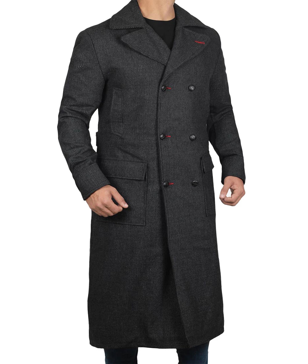 Classic Detective Grey Wool Trench Coat