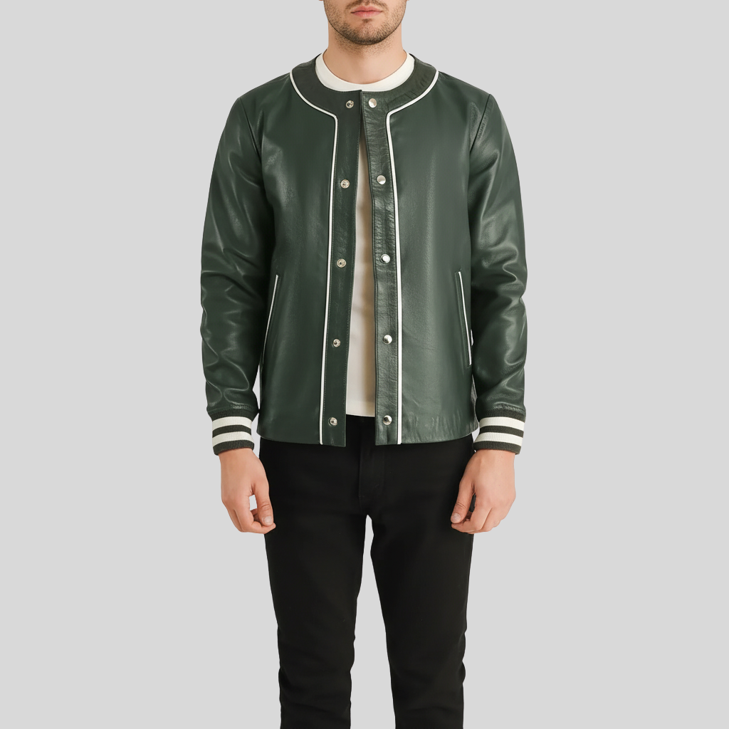 Willis Green Leather Varsity Jacket – Men’s Hybrid Edition