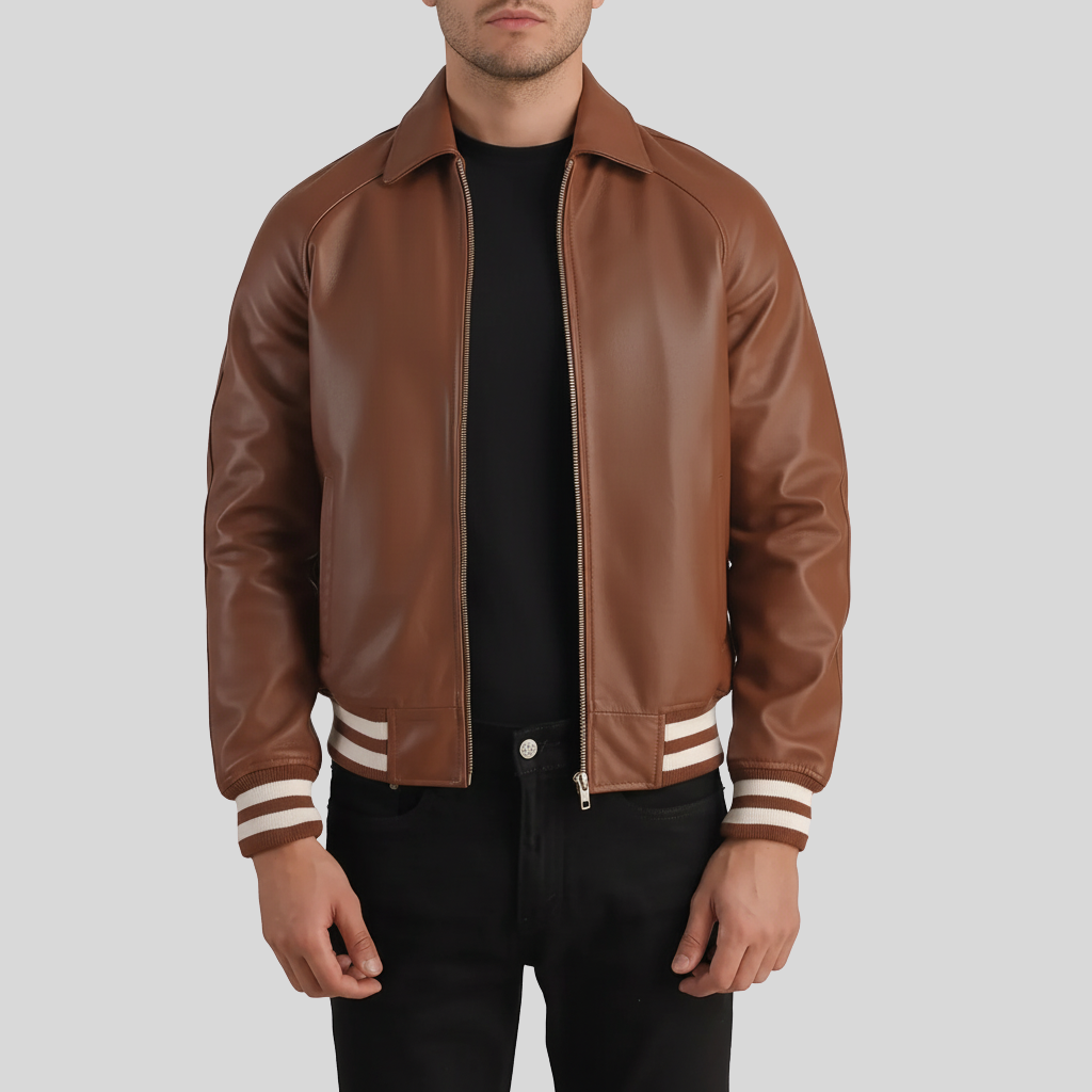 Walton Brown Leather Varsity Jacket – Men’s Classic Hybrid