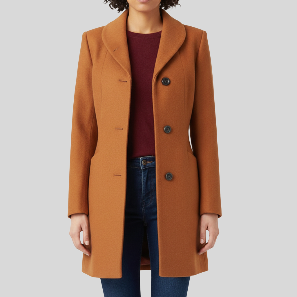 Barbara Women’s Elegant Rust Wool 3/4 Coat