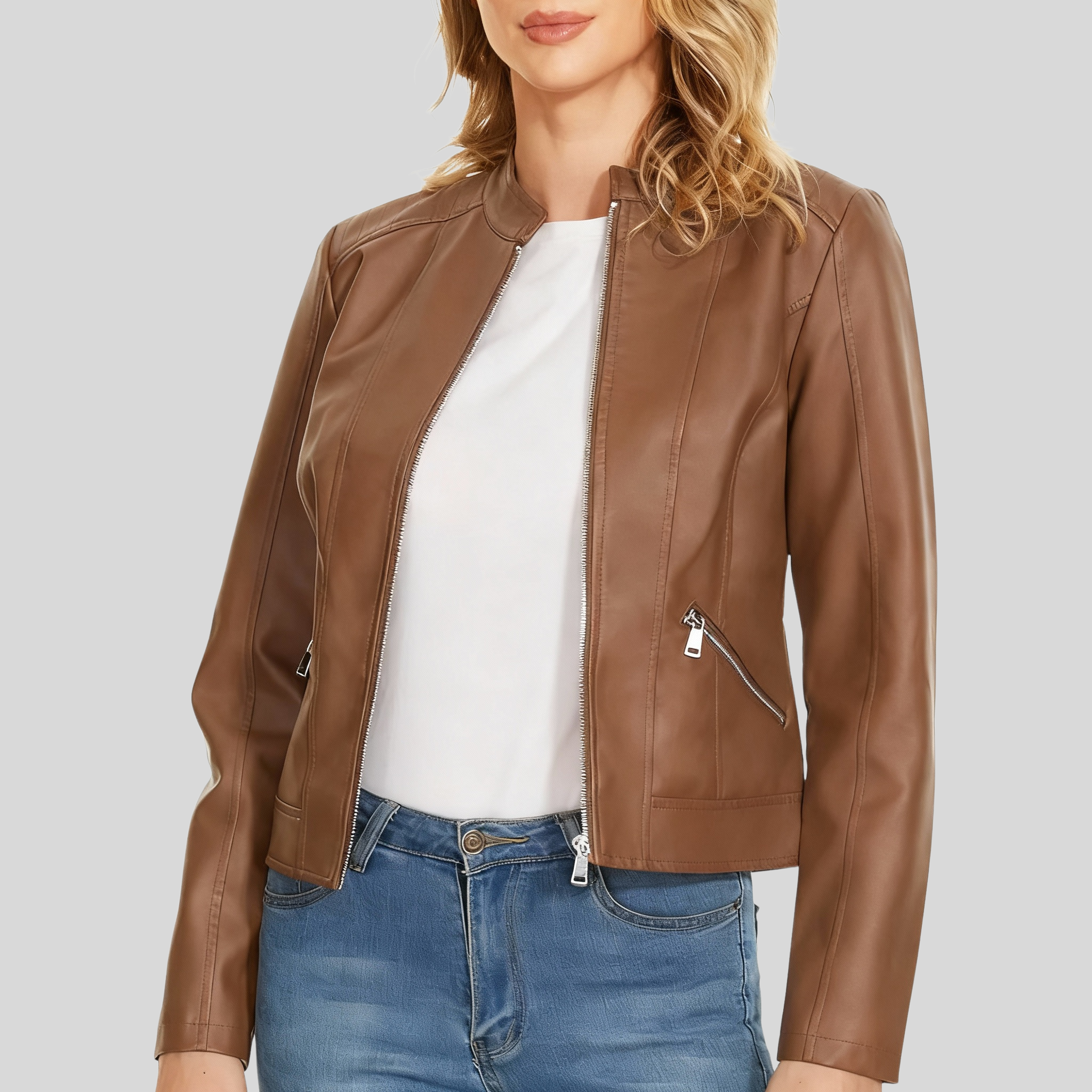 Classic Light Camel Leather Motorcycle Jacket