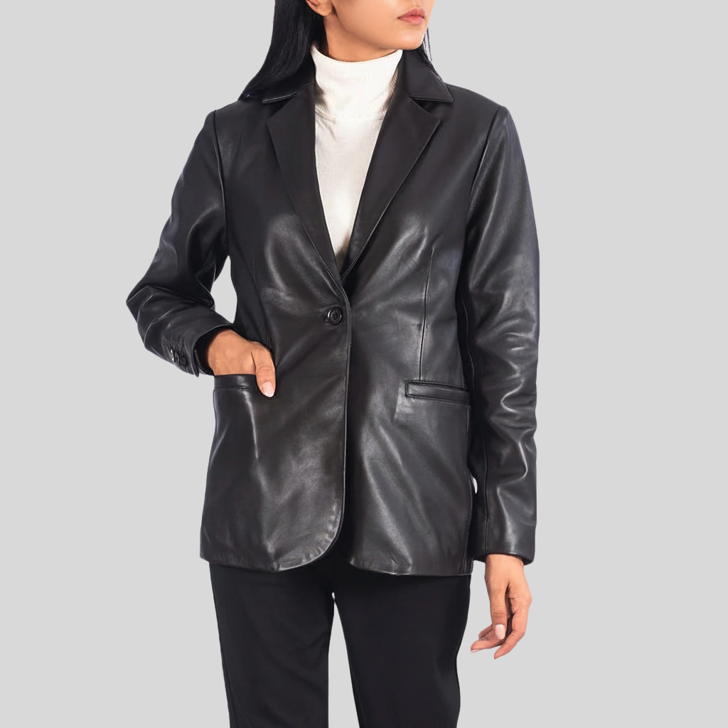 Elegant Brown Leather Blazer