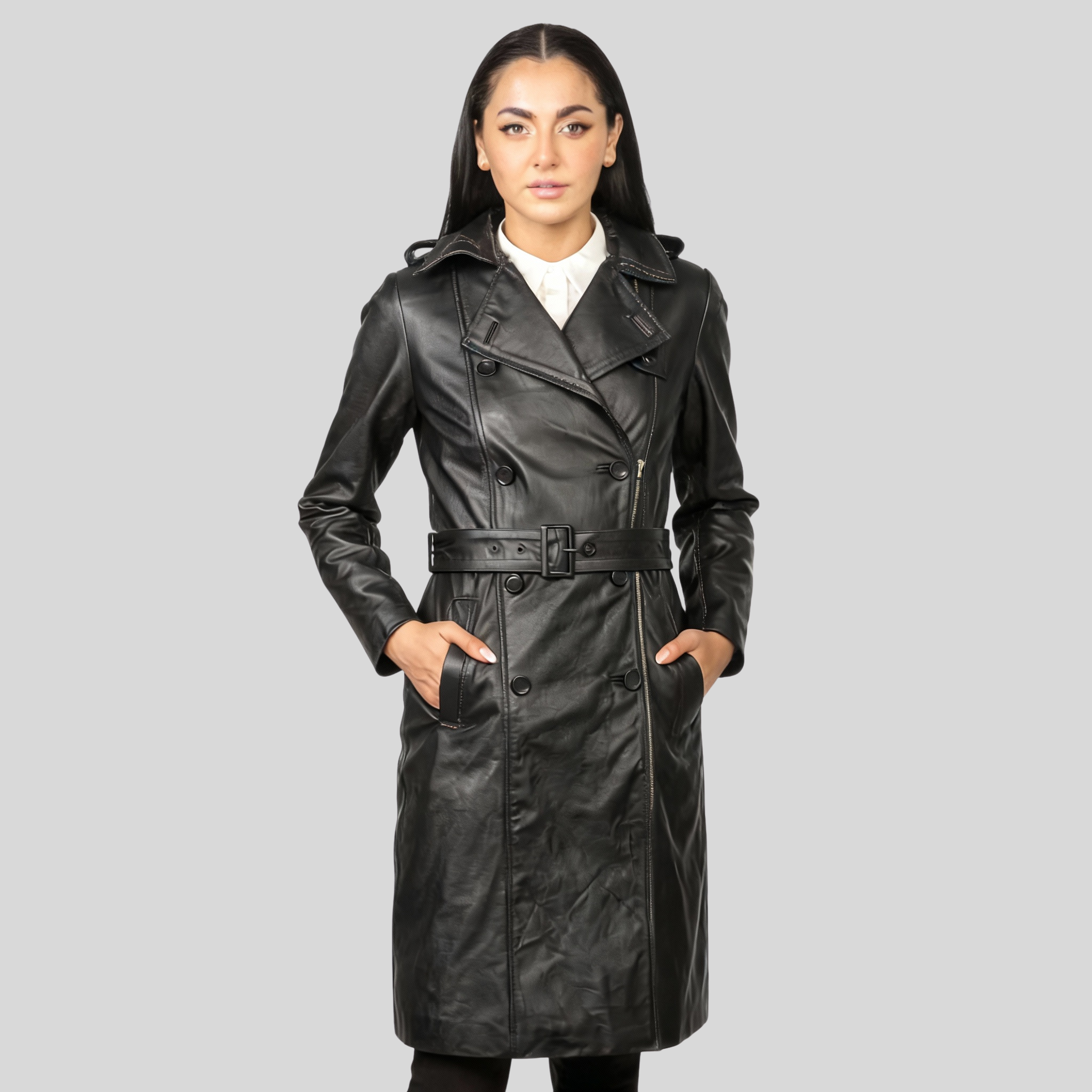 Heritage Black Leather Double-Breasted Coat