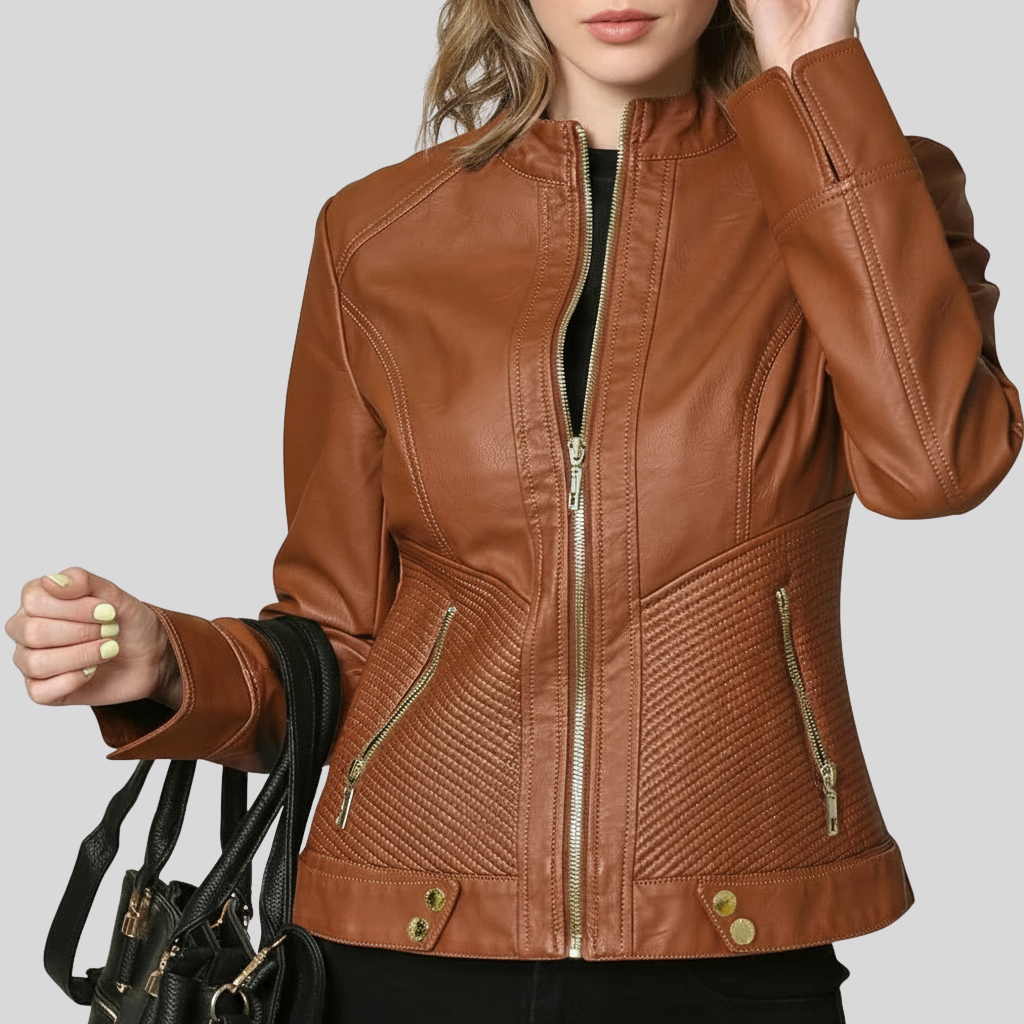 Heritage Camel Leather Moto Biker Jacket