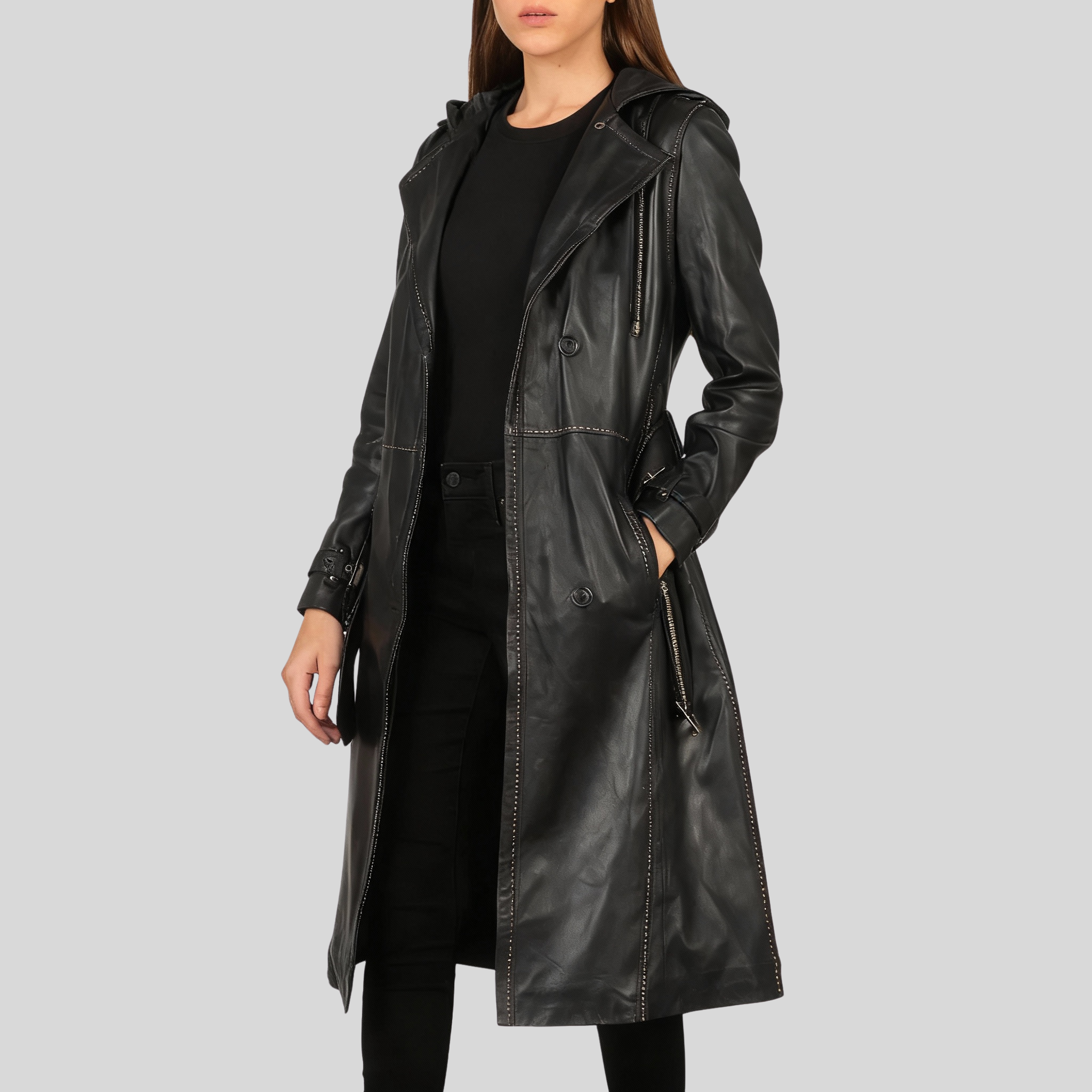 Iconic Black Hooded Trench Coat for Women