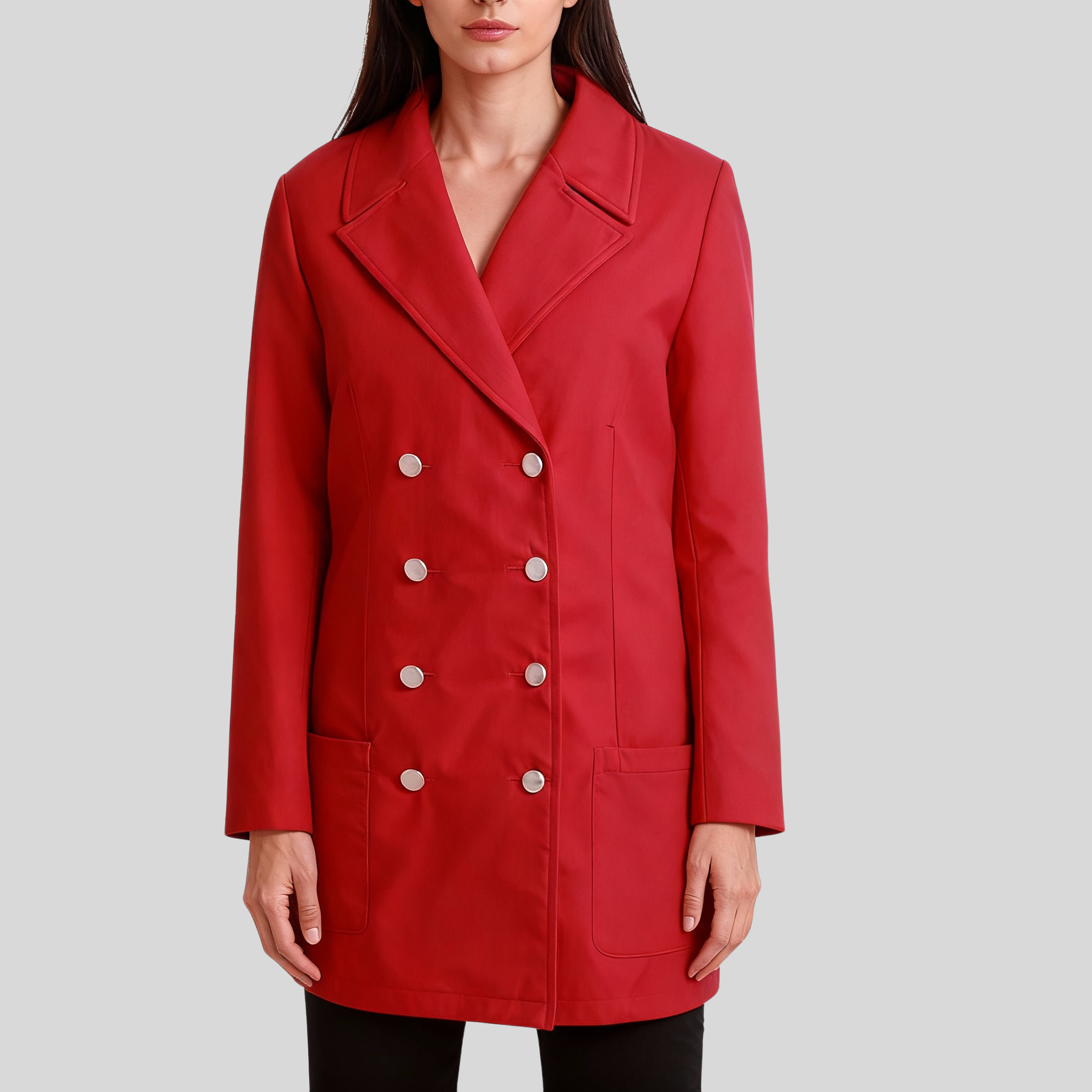Maxine Women’s Elegant Red Wool Double-Breasted Pea Coat