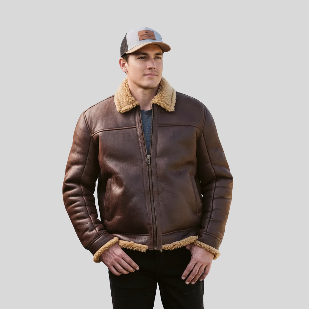Sleek Shearling Leather Jacket for men