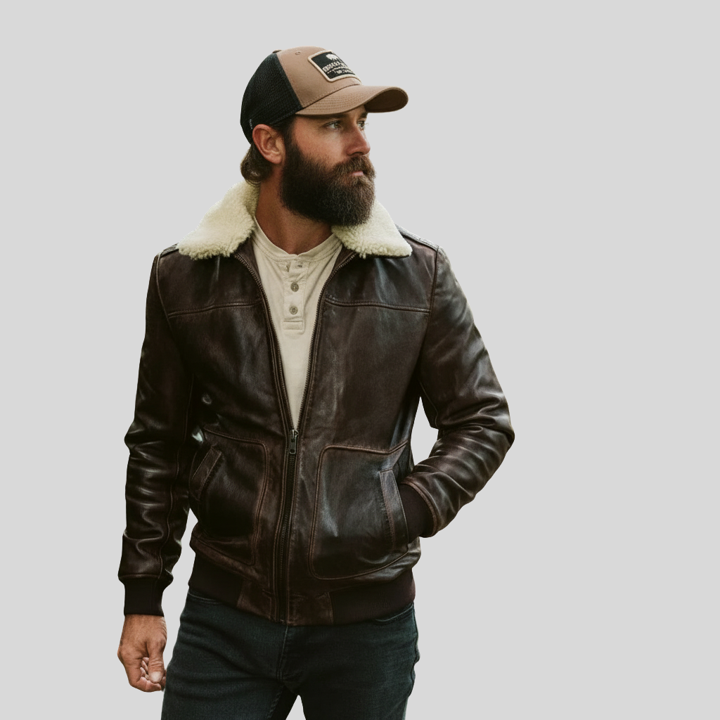 The Maverick Classic Leather Bomber Jacket for men