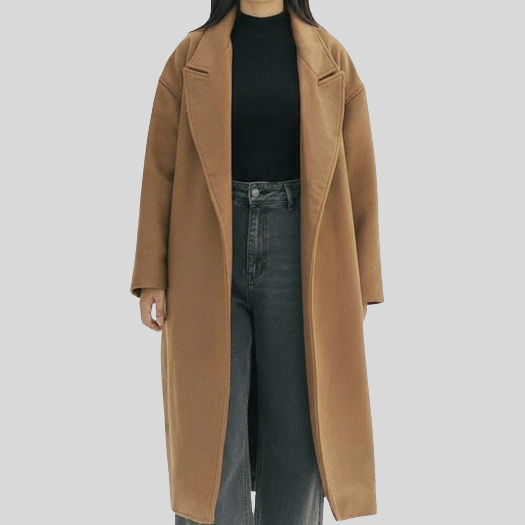 Women’s Elegant Long Camel Wool Overcoat