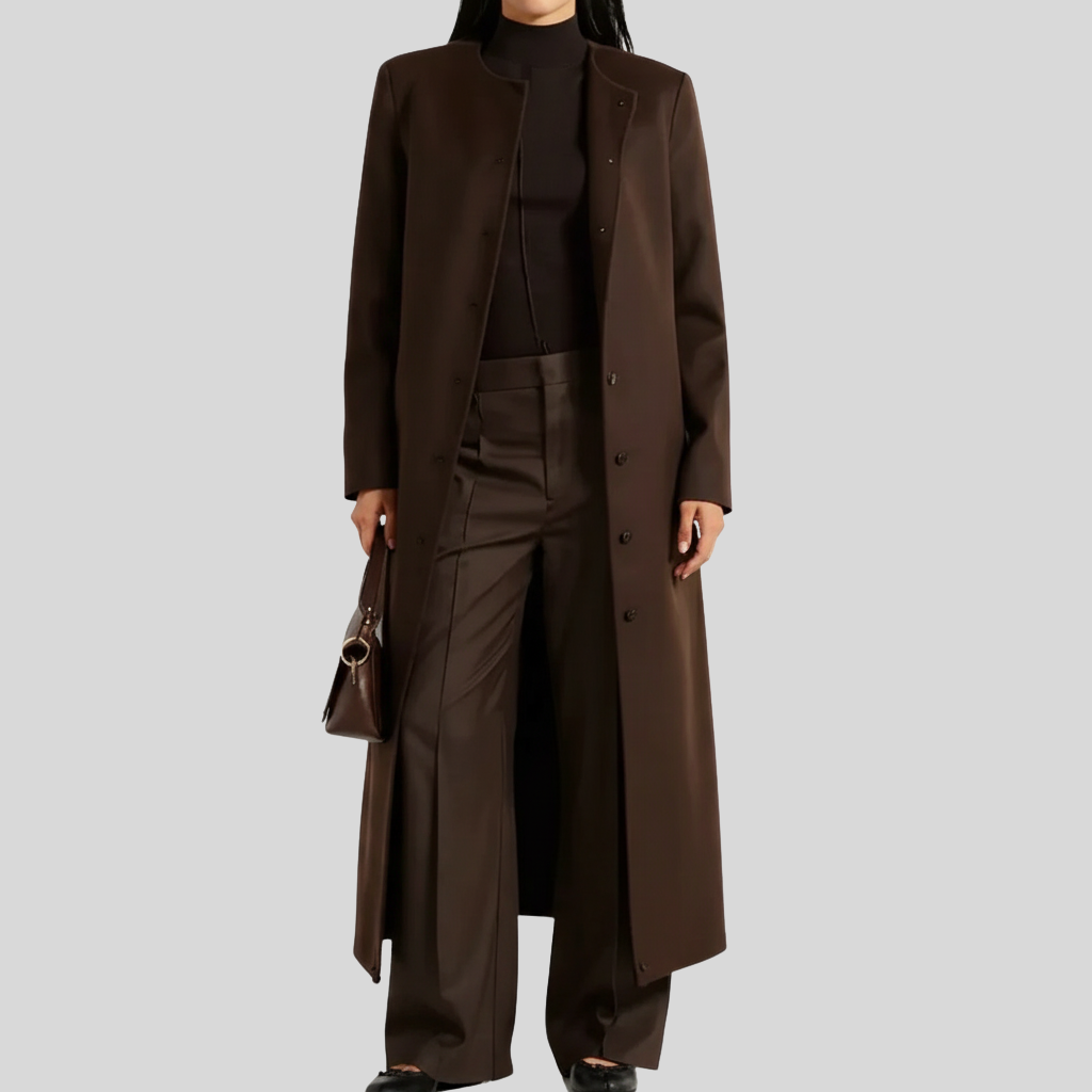 Women’s Elegant Chocolate Brown Long Wool Coat