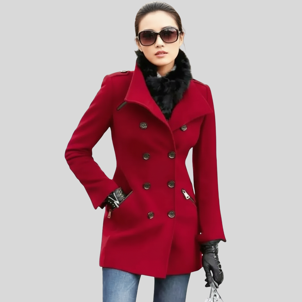 Women’s Classic Red Double-Breasted Wool Peacoat