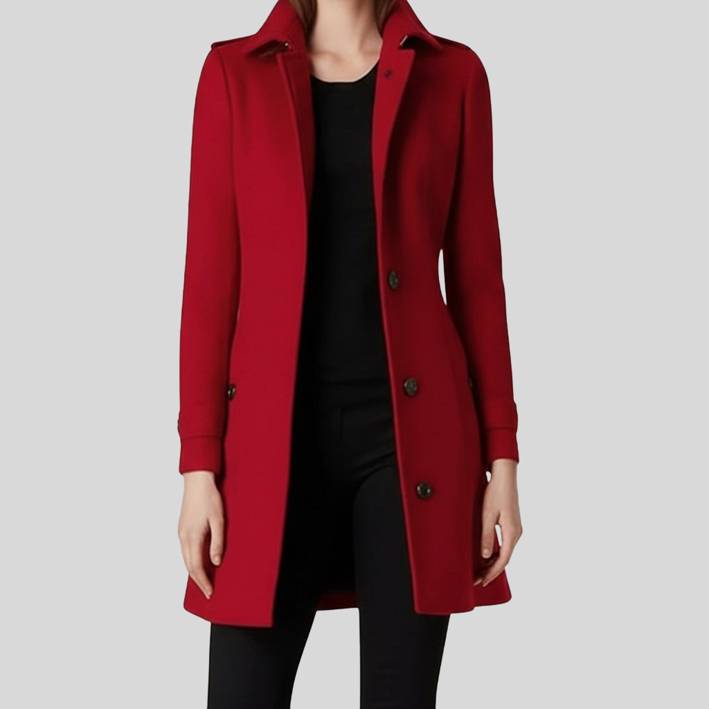 Women’s Elegant Red 3/4 Length Wool Coat
