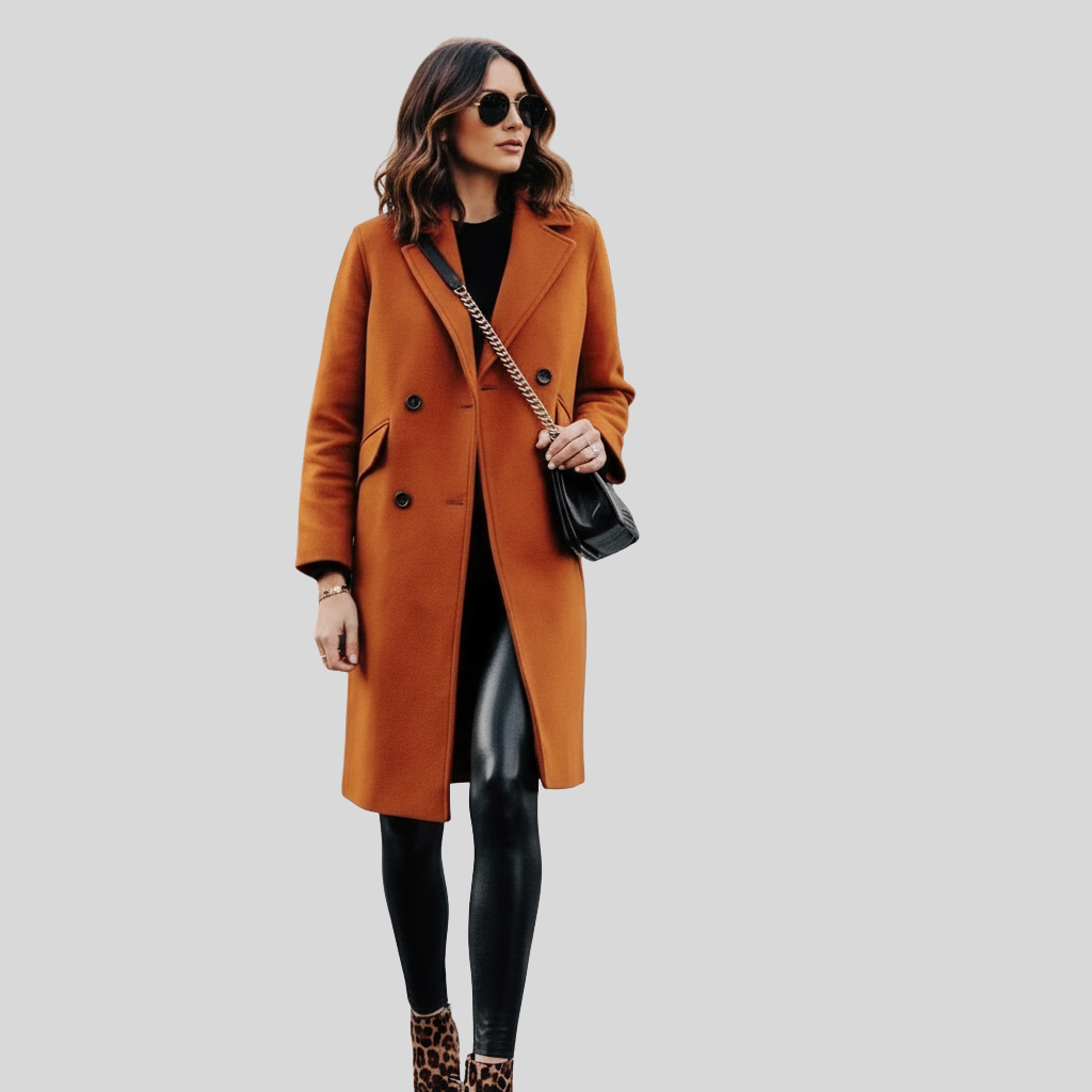 Women’s Elegant Rust Brown Knee-Length Wool Coat