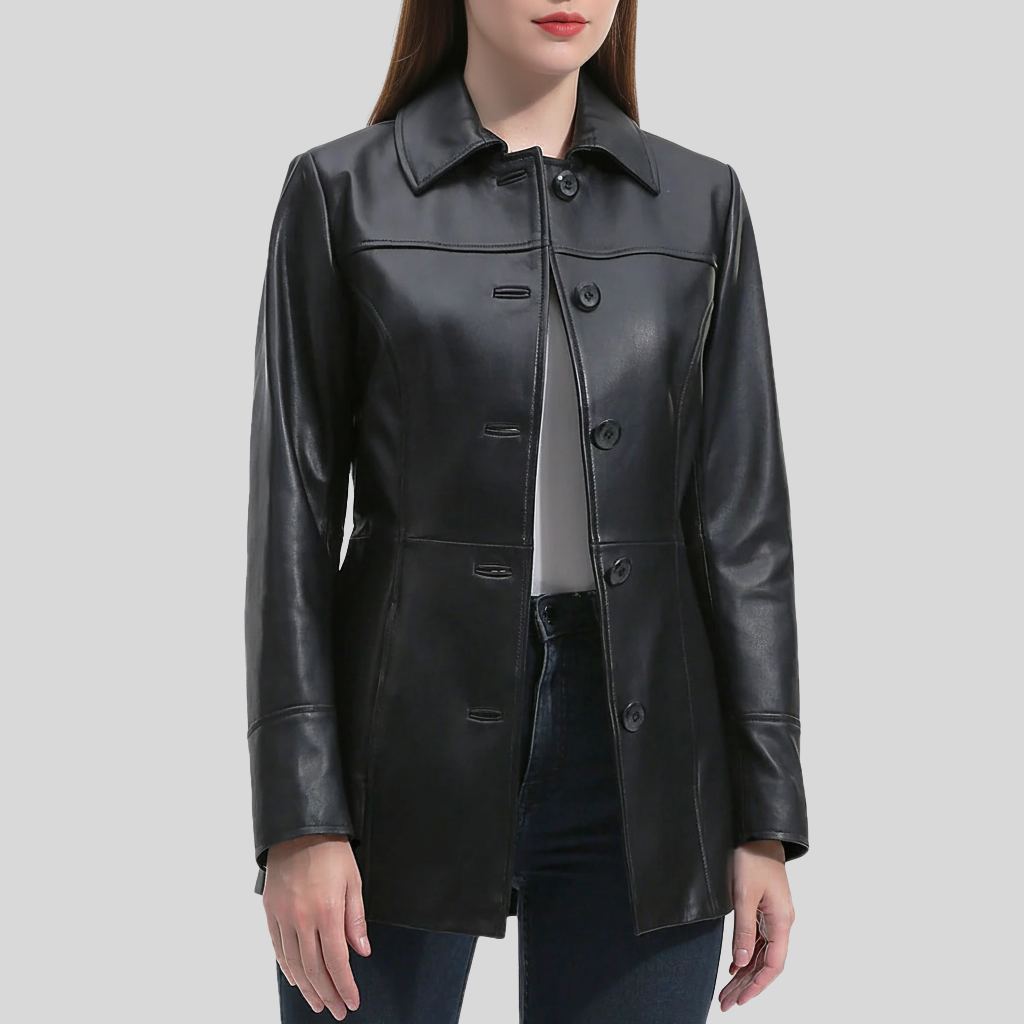 Women’s Premium Black Lambskin Leather Coat