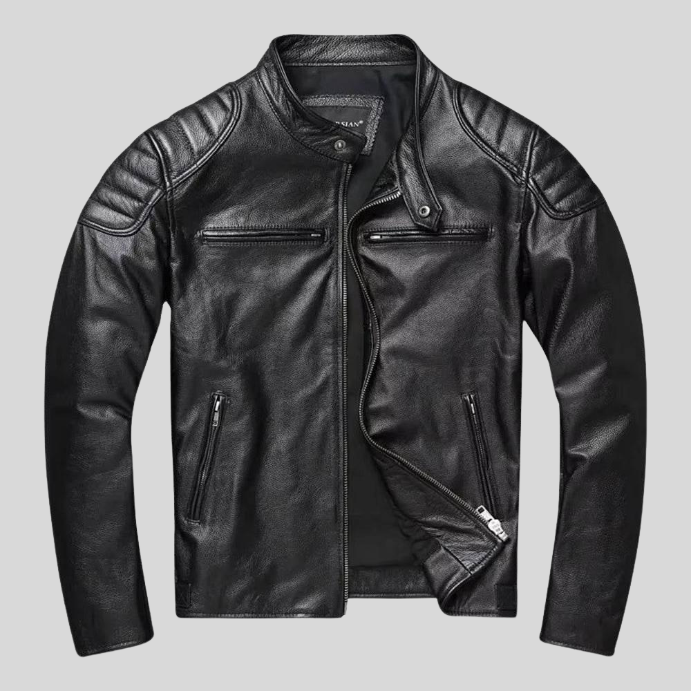 Black Leather Moto Jacket for men