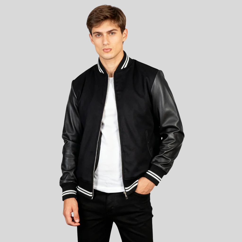 Harrison Men’s Black Hybrid Varsity Jacket