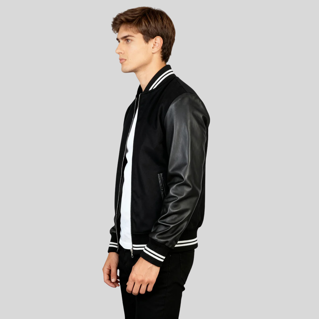 Harrison Men’s Black Hybrid Varsity Jacket