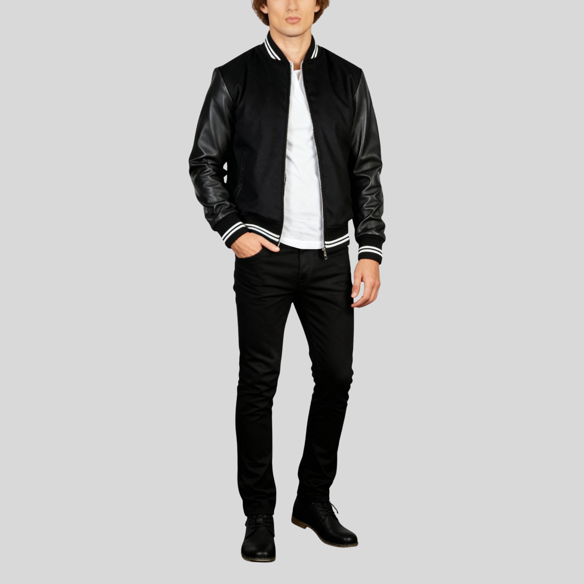 Harrison Men’s Black Hybrid Varsity Jacket