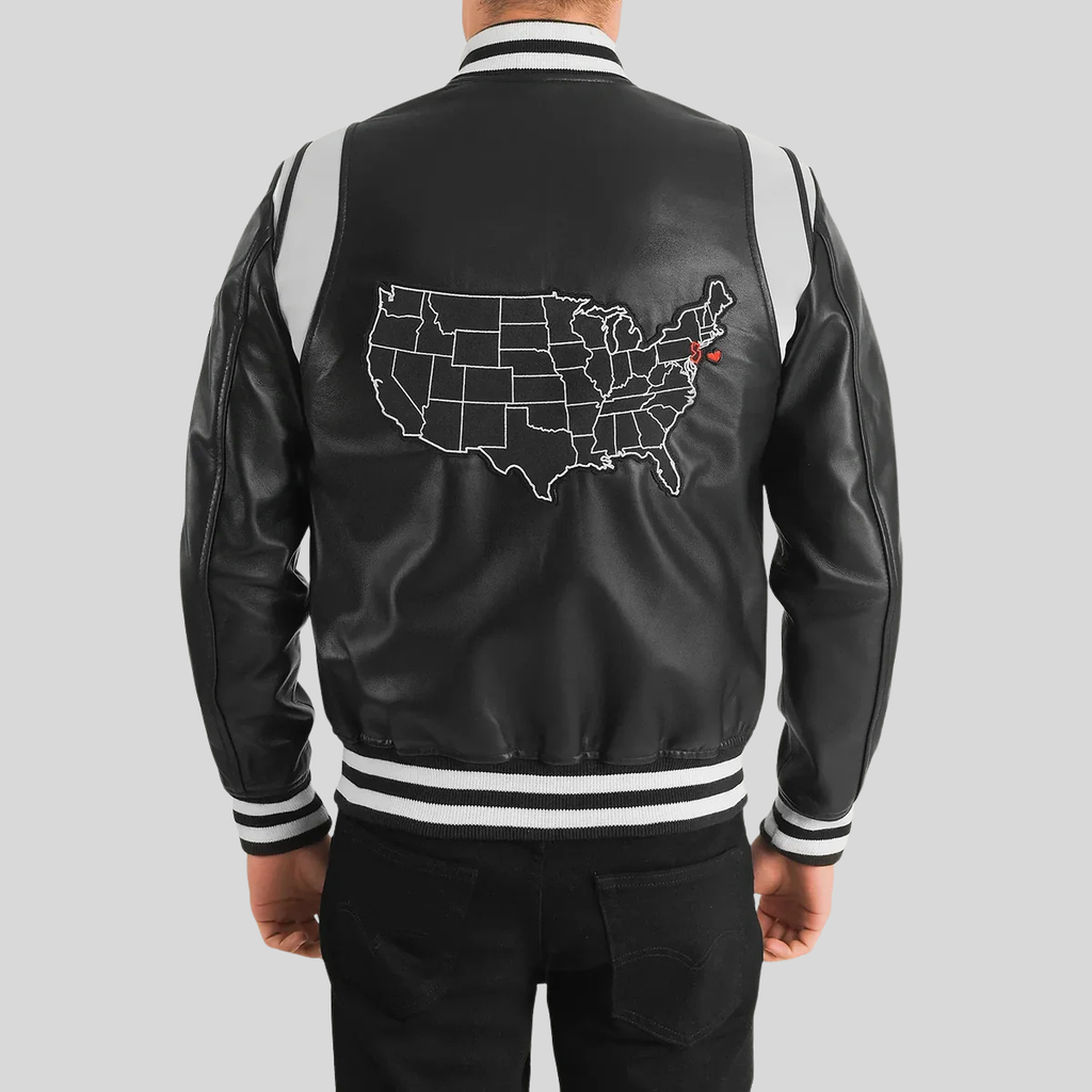Liberte Black Leather Varsity Jacket – New Jersey Edition for men