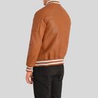 Pascal Tan Brown Leather Varsity Jacket for Men