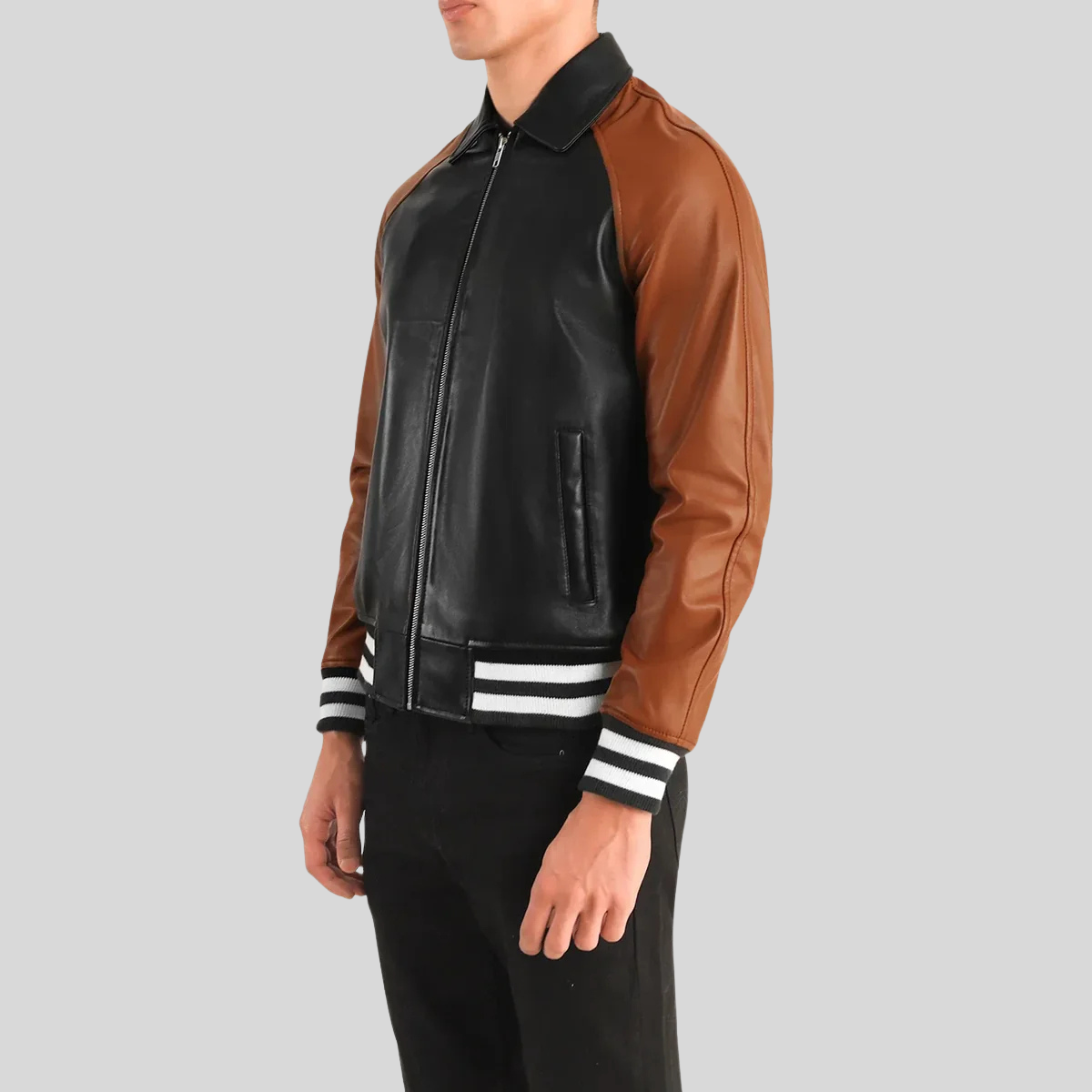 Walton Black & Brown Leather Varsity Jacket – Men’s Hybrid Style for men