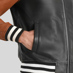 Walton Black & Brown Leather Varsity Jacket – Men’s Hybrid Style for men