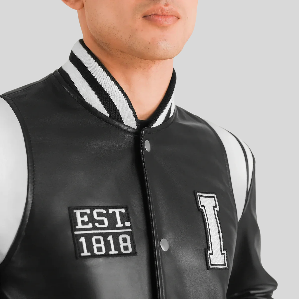 Liberte Illinois Black Leather Varsity Jacket for men