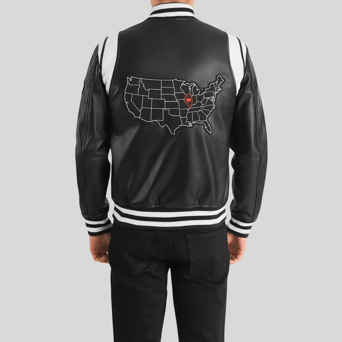 Liberte Illinois Black Leather Varsity Jacket for men