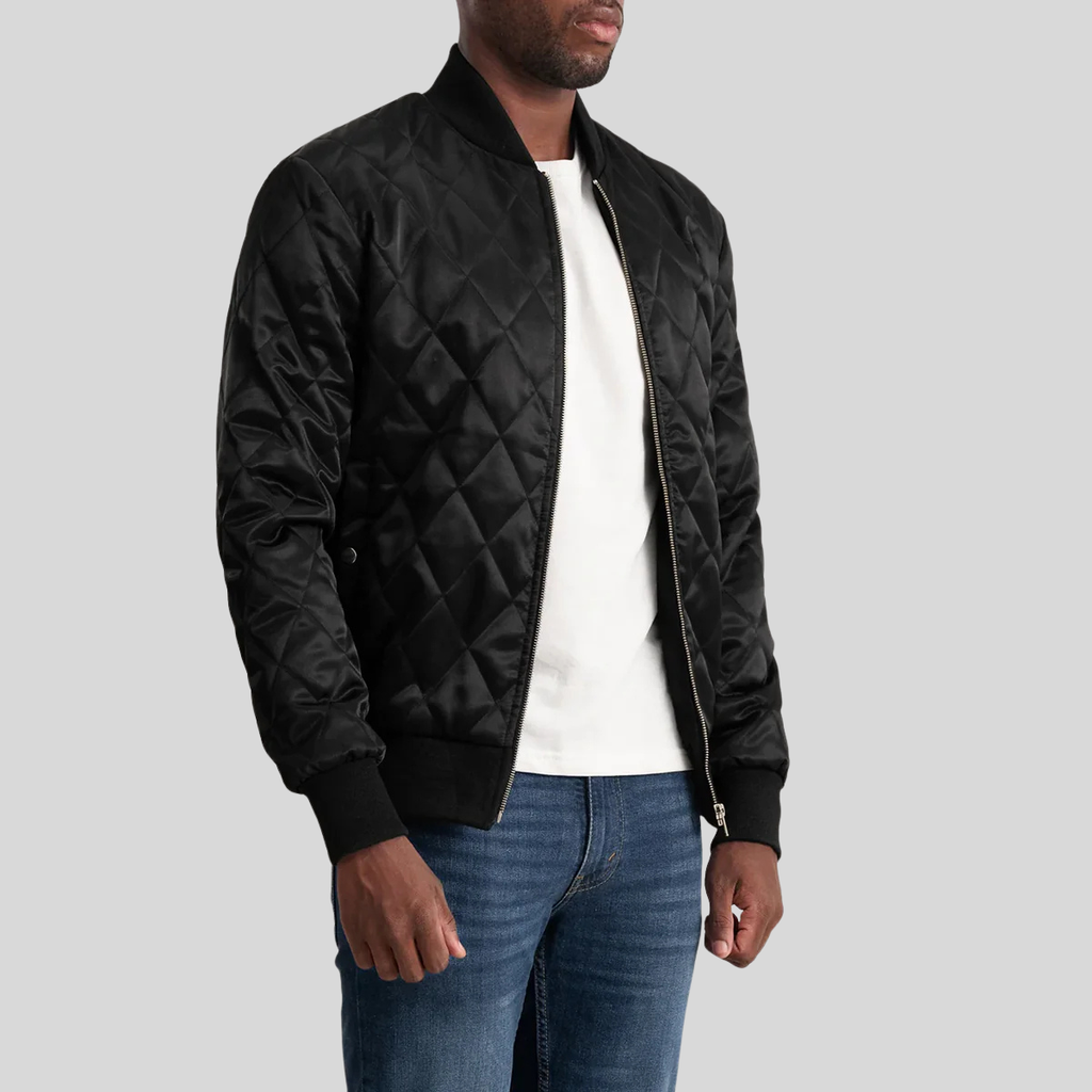 Danson Quilted Black Leather Varsity Jacket for men