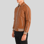 Cooper Heritage Tan Brown Leather Varsity Jacket for men