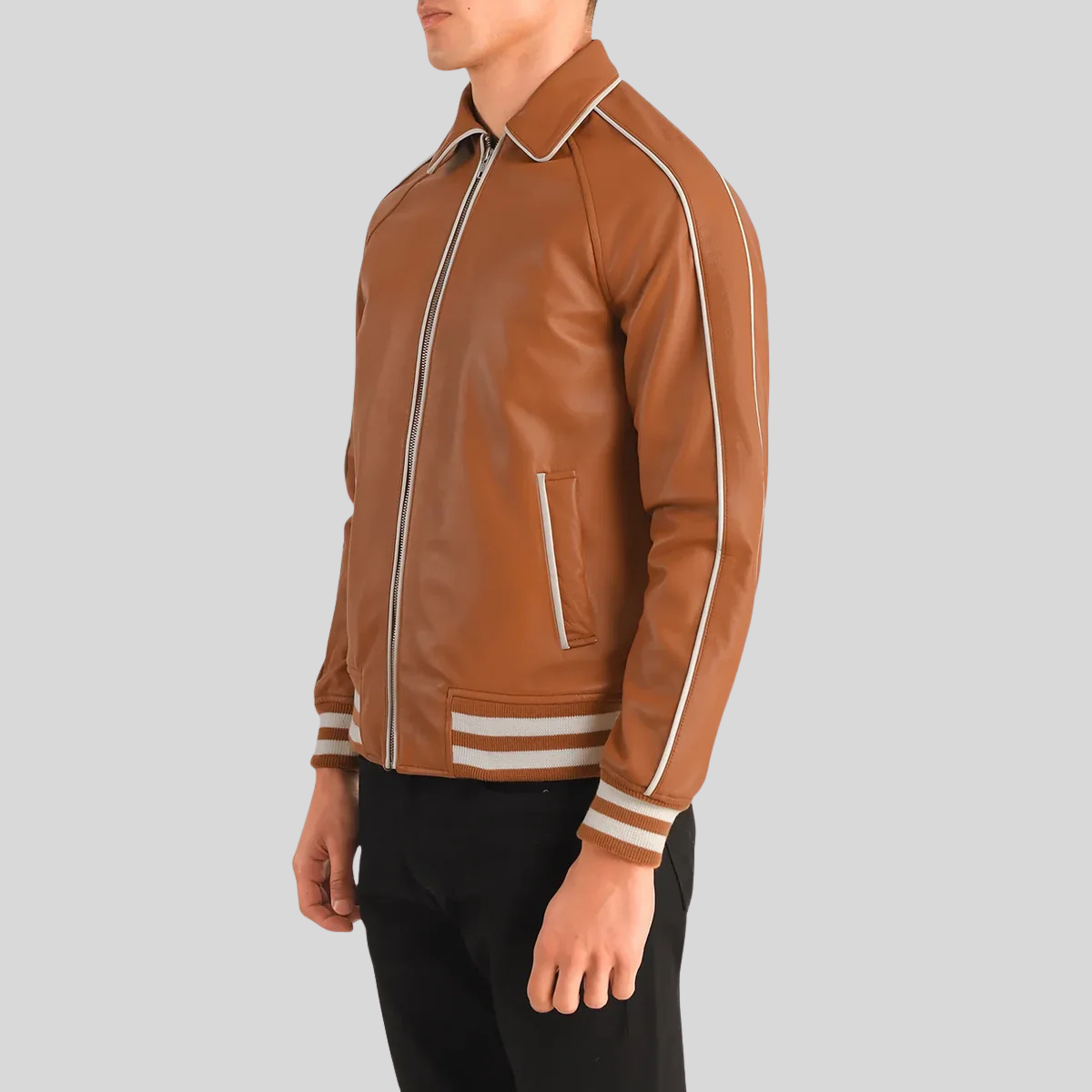 Cooper Heritage Tan Brown Leather Varsity Jacket for men