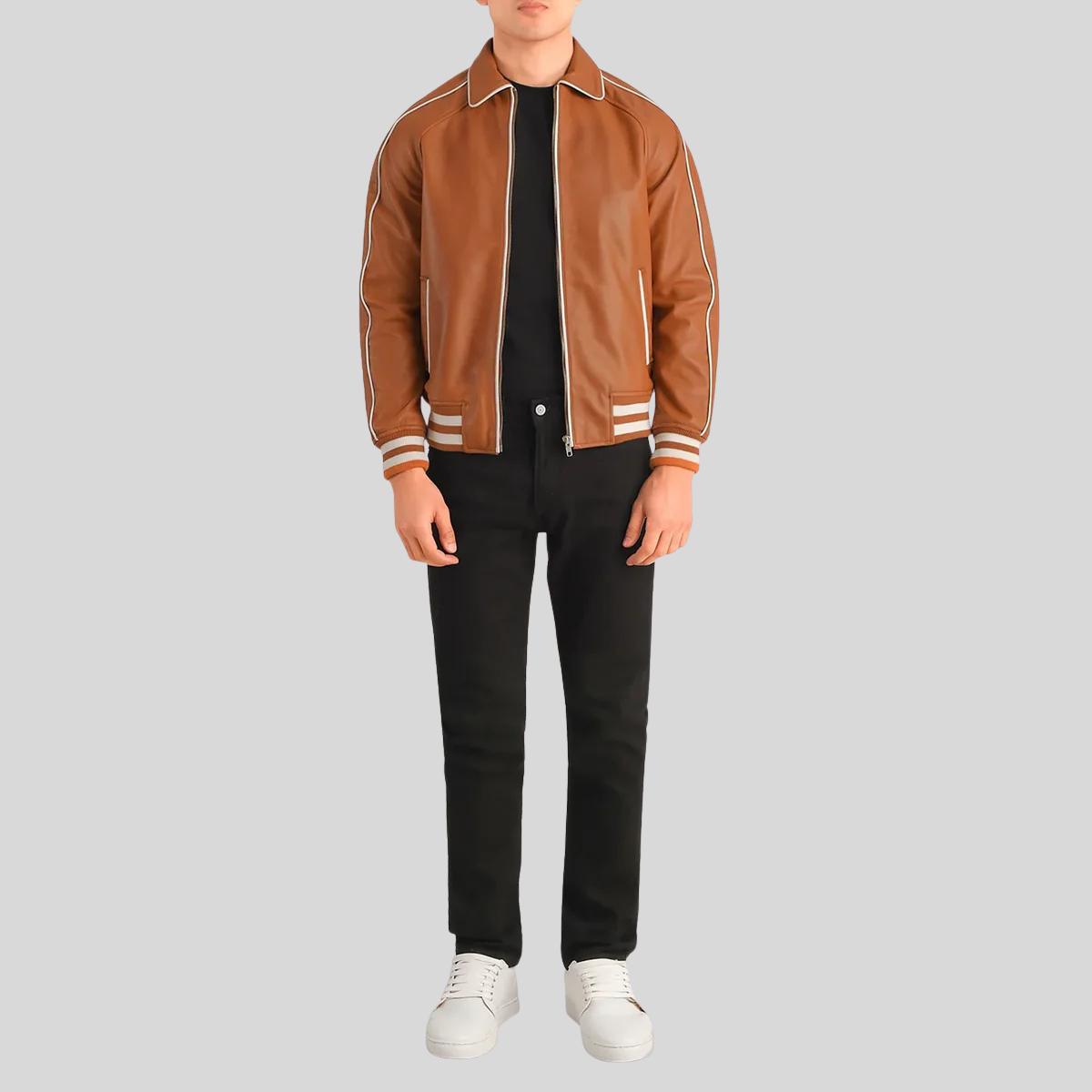 Cooper Heritage Tan Brown Leather Varsity Jacket for men