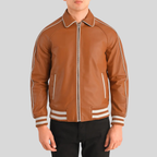 Cooper Heritage Tan Brown Leather Varsity Jacket for men